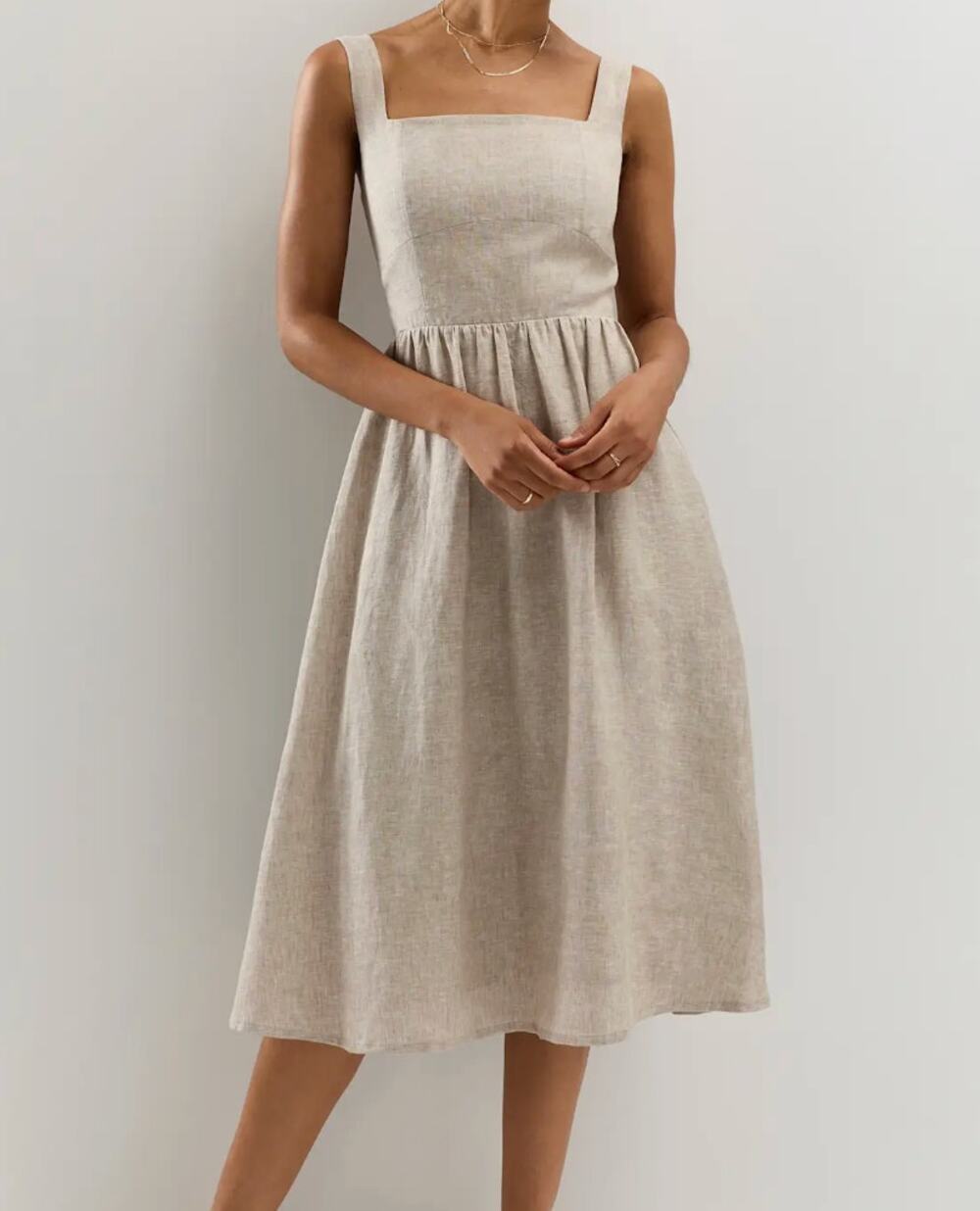 Quince 100% European Linen Fit & Flare Midi Dress Flax XS NWT with Pockets